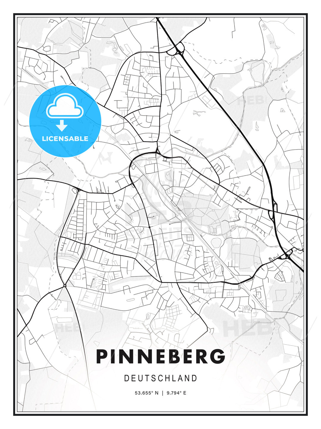 Pinneberg, Germany, Modern Print Template in Various Formats - HEBSTREITS Sketches