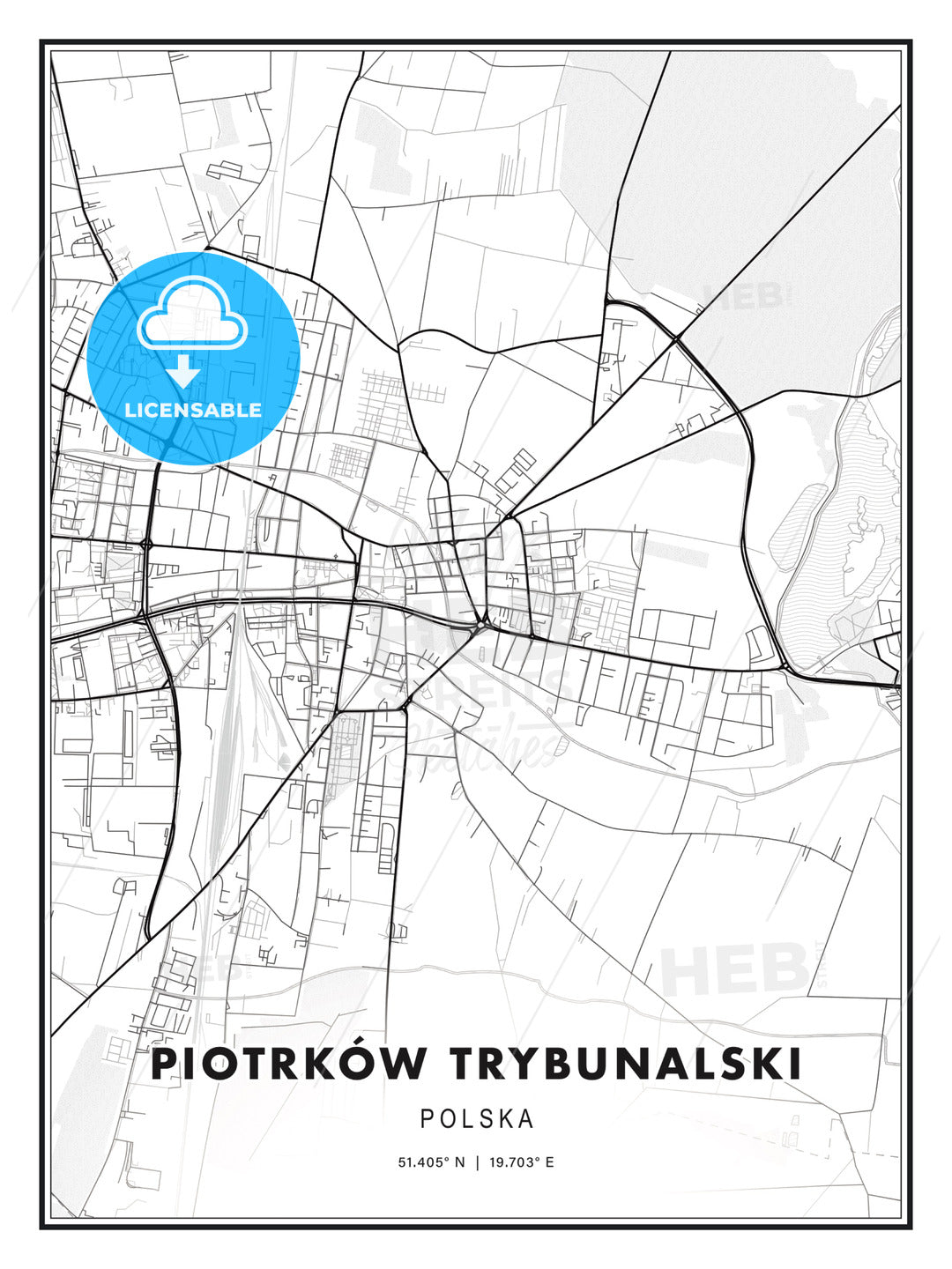 Piotrków Trybunalski, Poland, Modern Print Template in Various Formats - HEBSTREITS Sketches