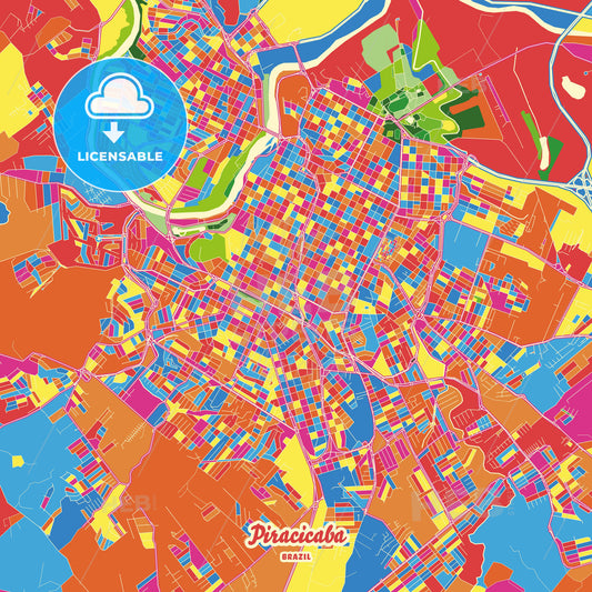 Piracicaba, Brazil Crazy Colorful Street Map Poster Template - HEBSTREITS Sketches