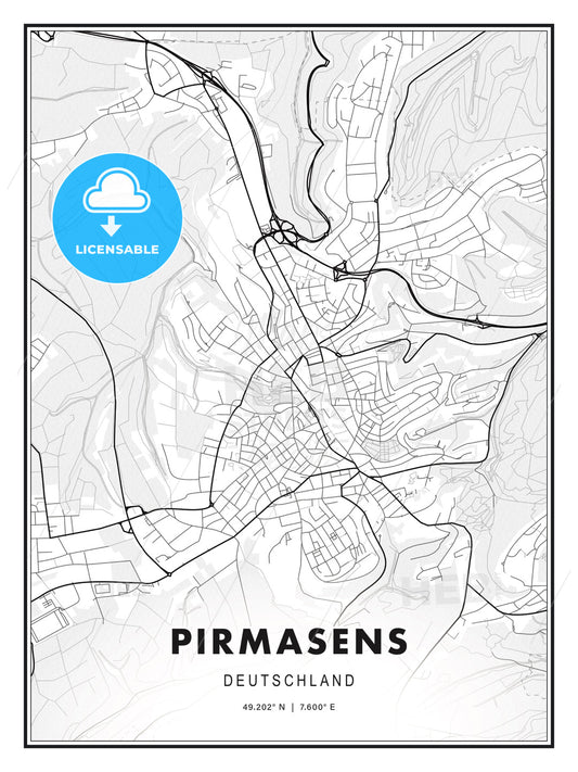 Pirmasens, Germany, Modern Print Template in Various Formats - HEBSTREITS Sketches