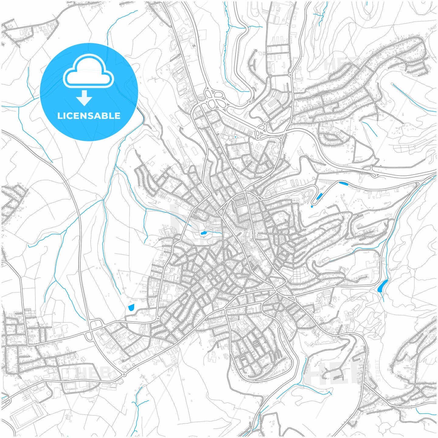 Pirmasens, Rheinland-Pfalz, Germany, city map with high quality roads.