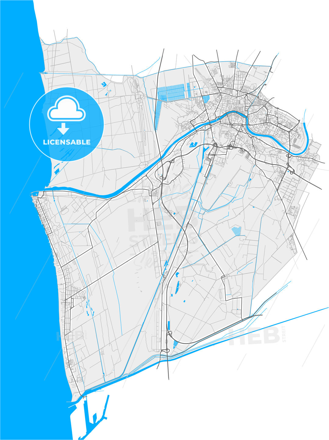 Pisa, Tuscany, Italy, high quality vector map