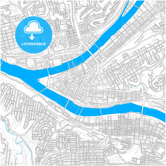 Pittsburgh, Pennsylvania, United States, city map with high quality roads.