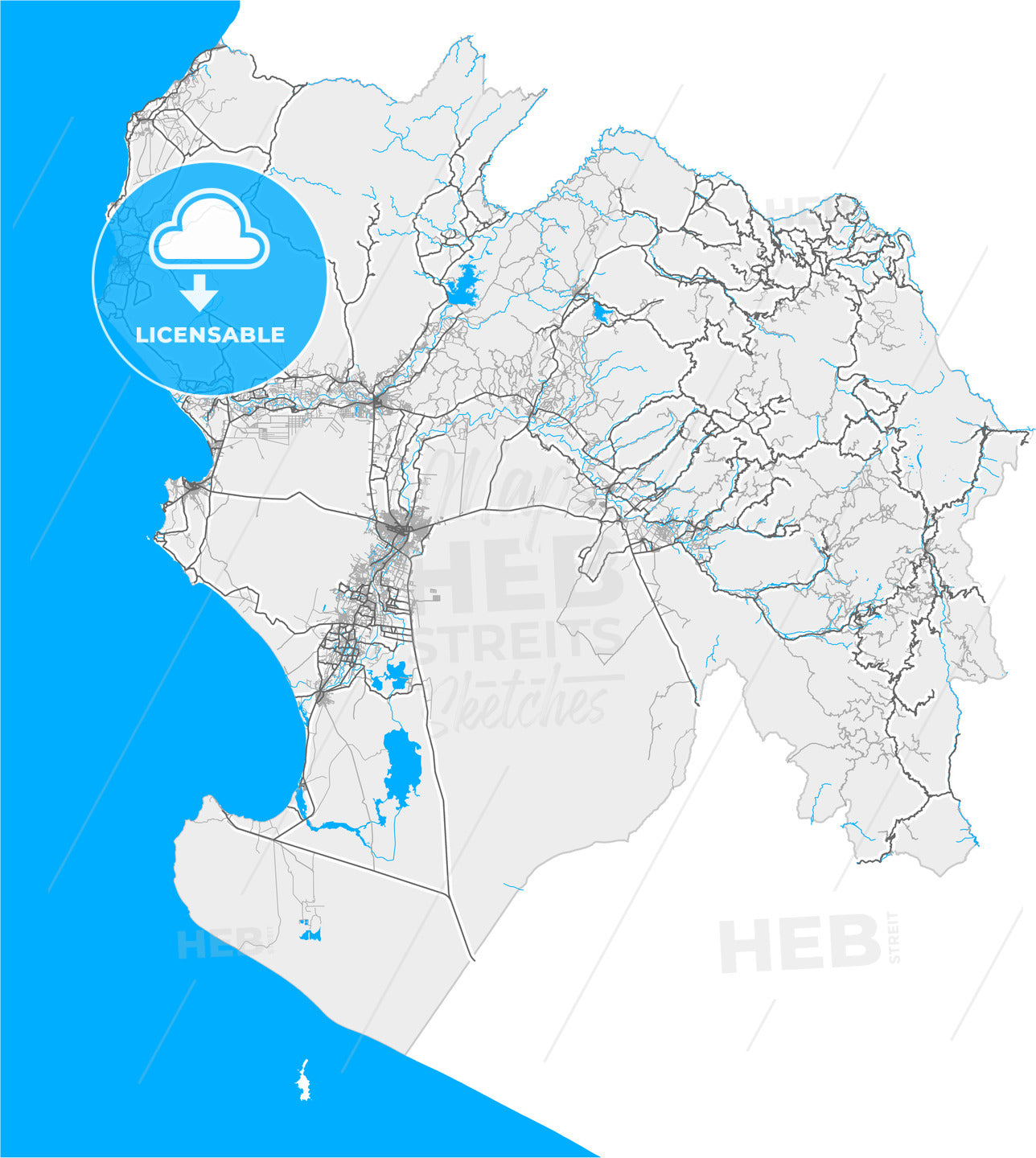 Piura, Peru, high quality vector map