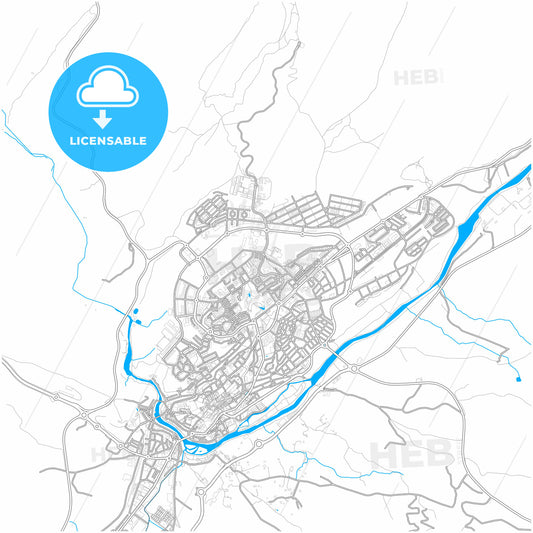 Plasencia, Cáceres, Spain, city map with high quality roads.