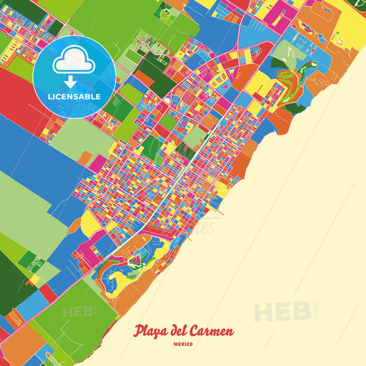 Playa del Carmen, Mexico Crazy Colorful Street Map Poster Template - HEBSTREITS Sketches