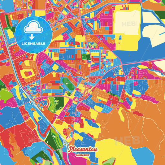 Pleasanton, United States Crazy Colorful Street Map Poster Template - HEBSTREITS Sketches