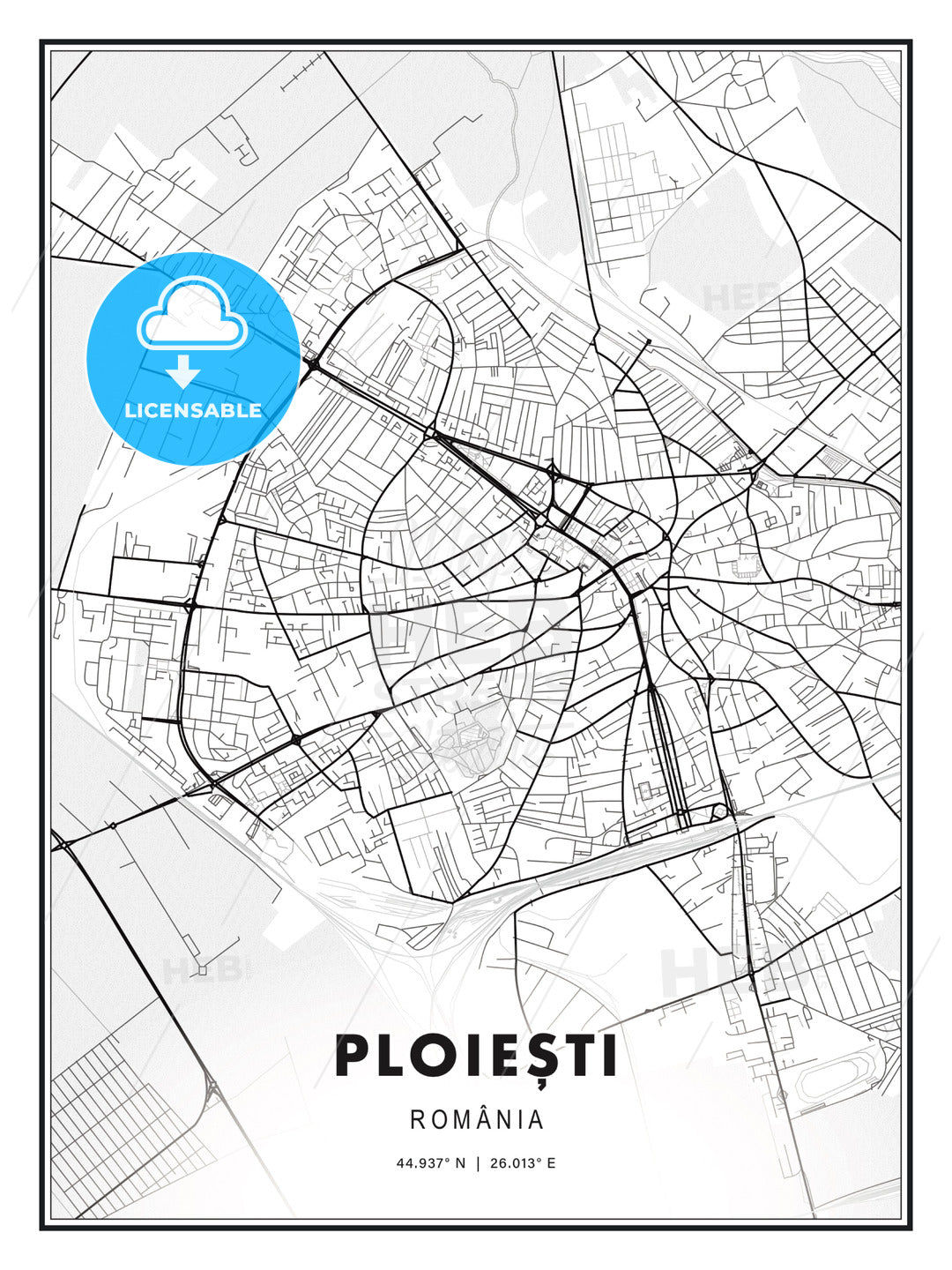 Ploiești, Romania, Modern Print Template in Various Formats - HEBSTREITS Sketches