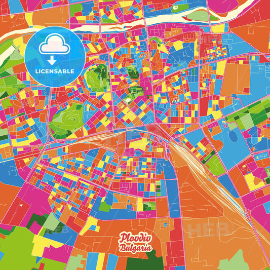 Plovdiv, Bulgaria Crazy Colorful Street Map Poster Template - HEBSTREITS Sketches
