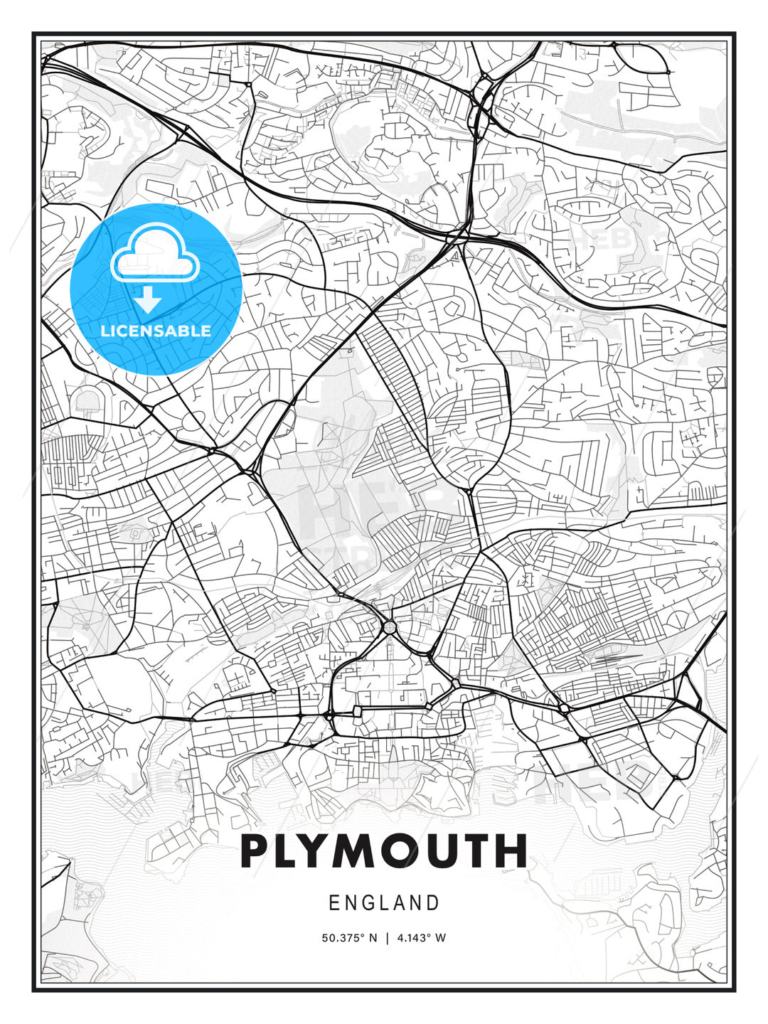 Plymouth, England, Modern Print Template in Various Formats - HEBSTREITS Sketches