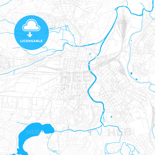 Plzeň, Czechia PDF vector map with water in focus