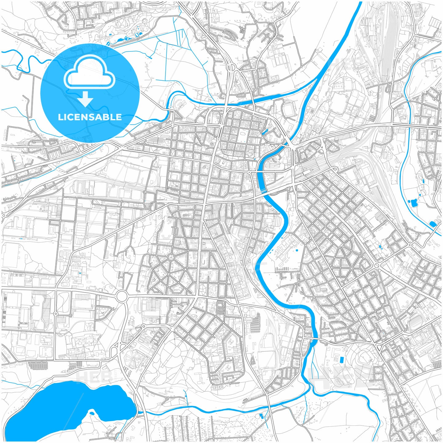 Plzeň, Czechia, city map with high quality roads.