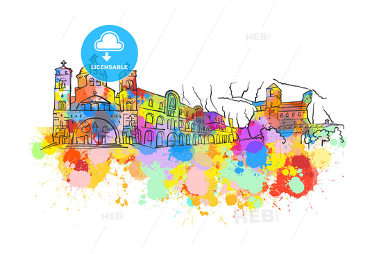 Podgorica Colorful Landmark Banner – instant download