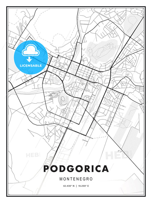 Podgorica, Montenegro, Modern Print Template in Various Formats - HEBSTREITS Sketches