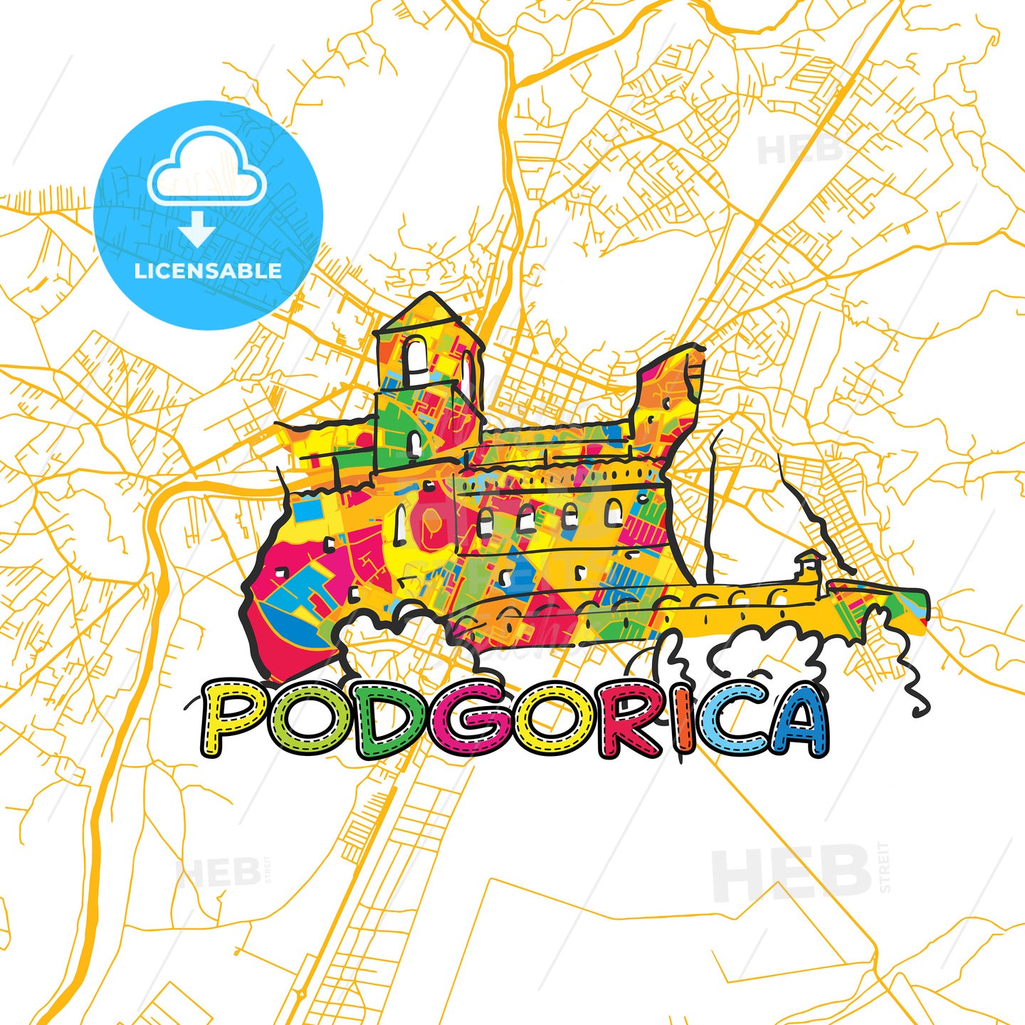 Podgorica Travel Art Map
