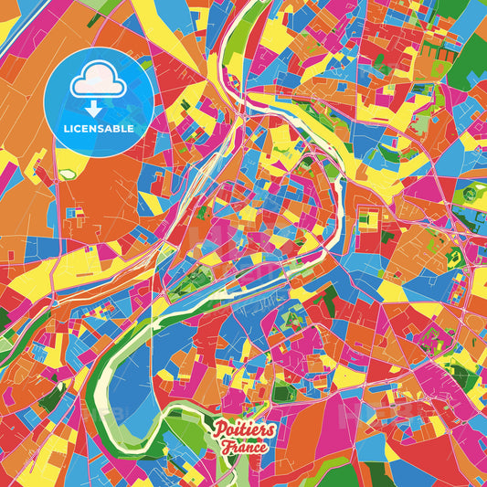 Poitiers, France Crazy Colorful Street Map Poster Template - HEBSTREITS Sketches