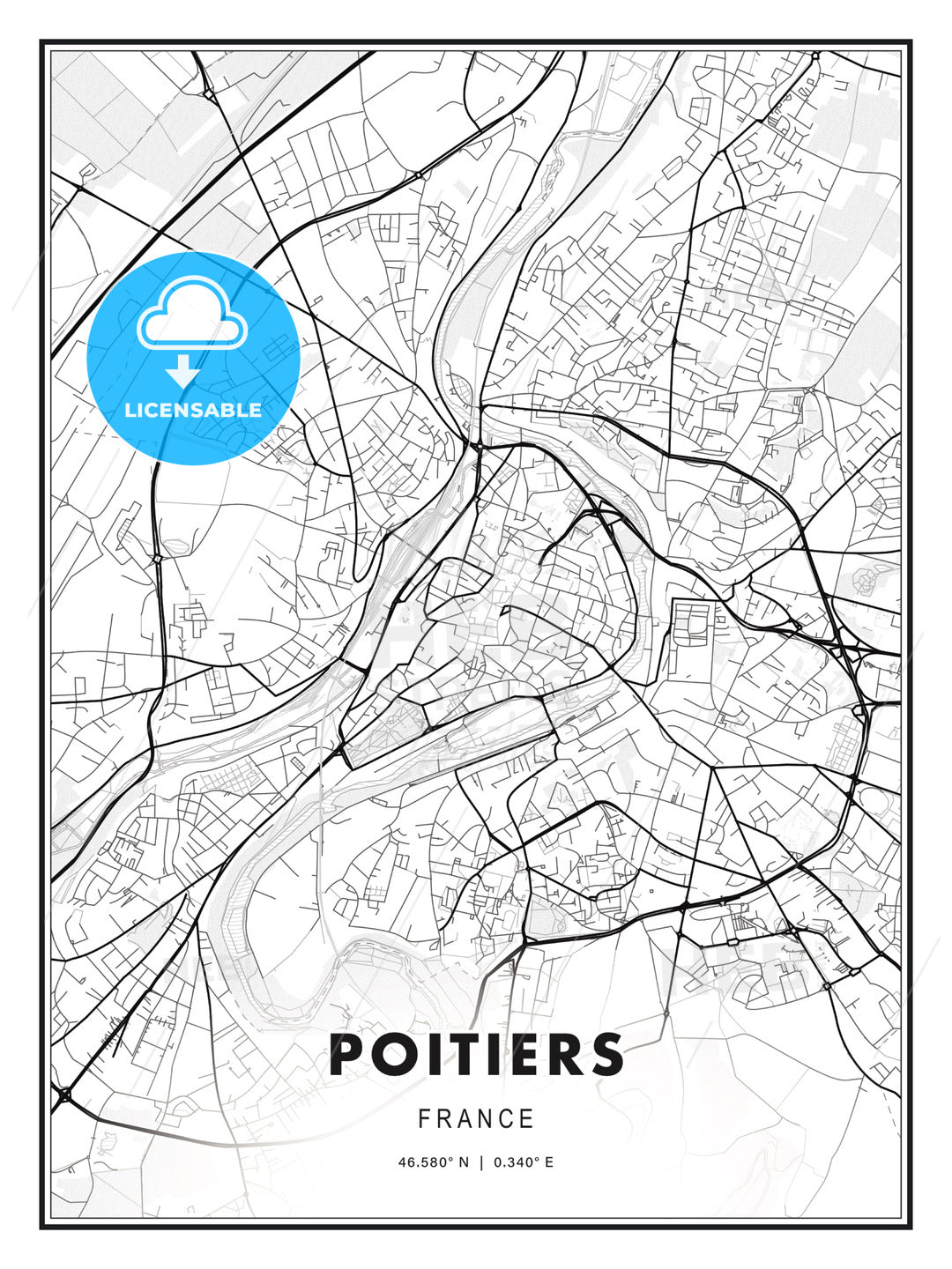 Poitiers, France, Modern Print Template in Various Formats - HEBSTREITS Sketches