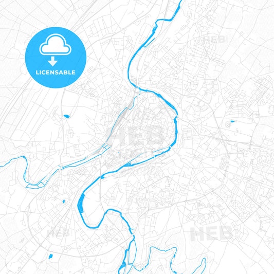 Poitiers, France PDF vector map with water in focus