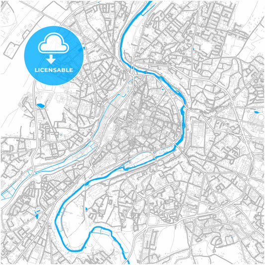 Poitiers, Vienne, France, city map with high quality roads.