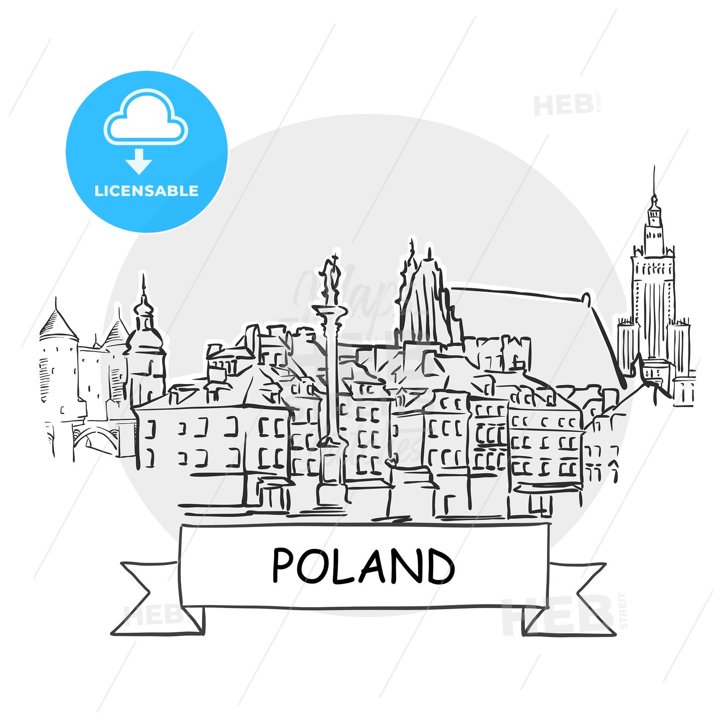 Poland hand-drawn urban vector sign – instant download