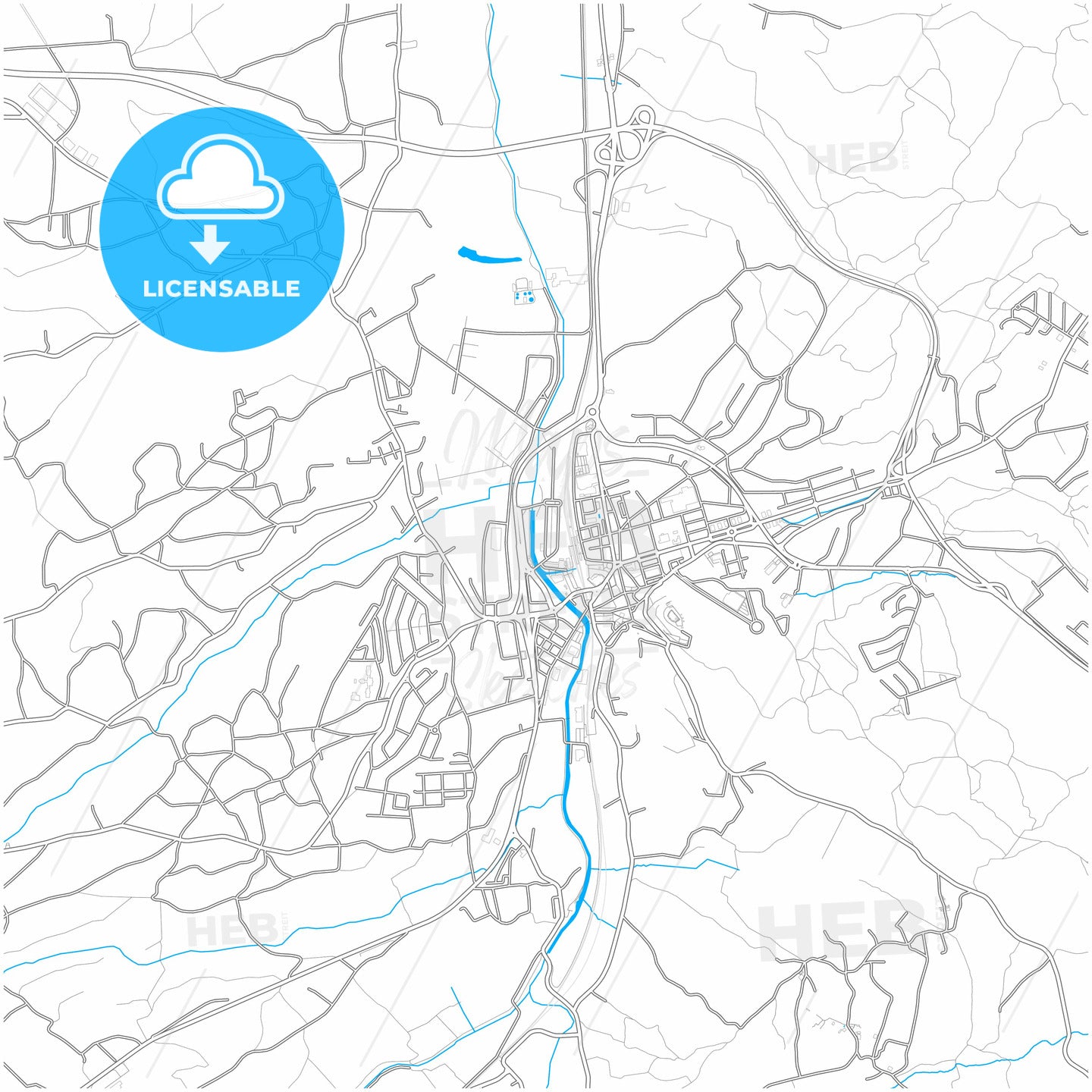 Pombal, Leiria, Portugal, city map with high quality roads.