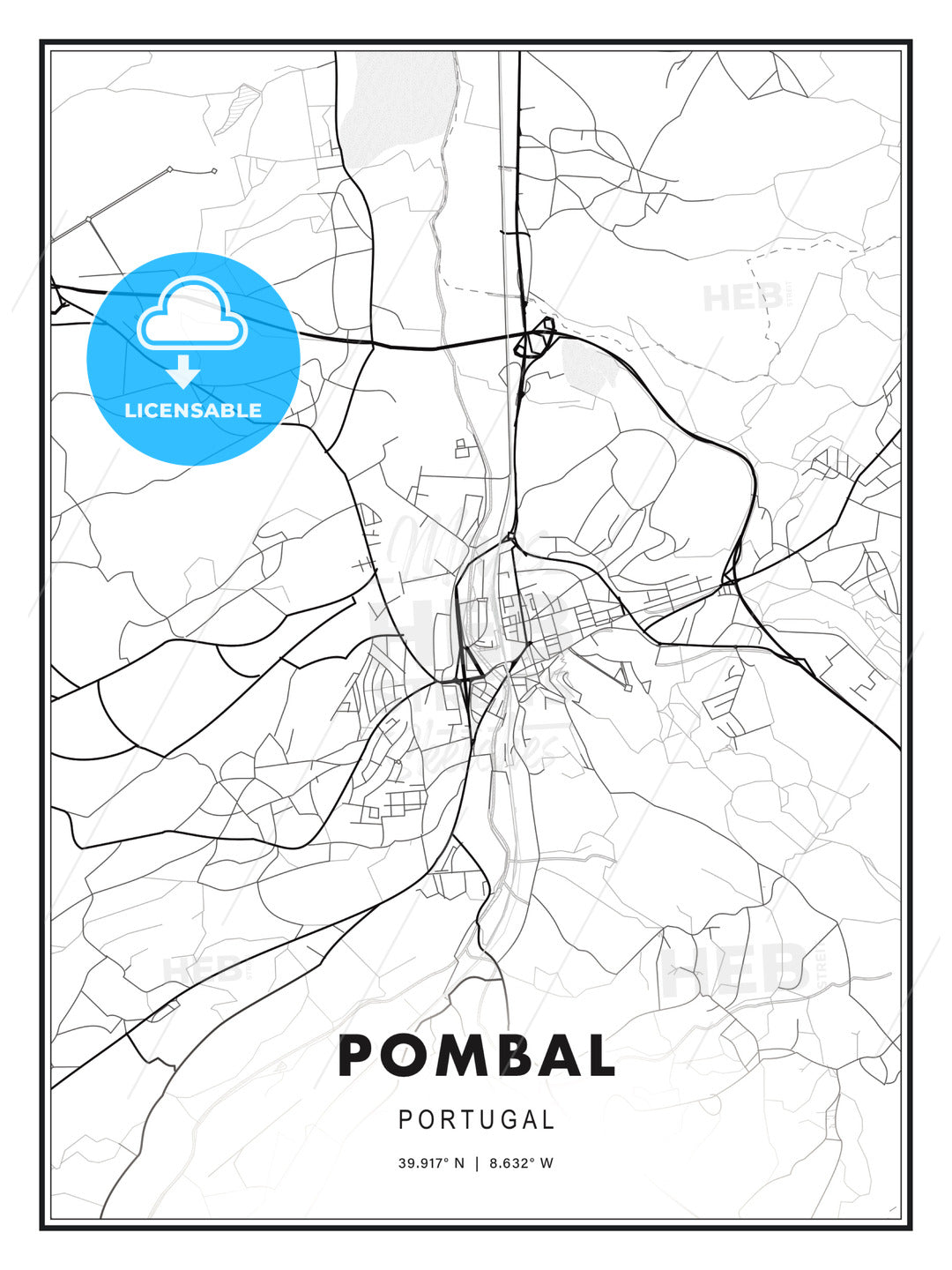 Pombal, Portugal, Modern Print Template in Various Formats - HEBSTREITS Sketches