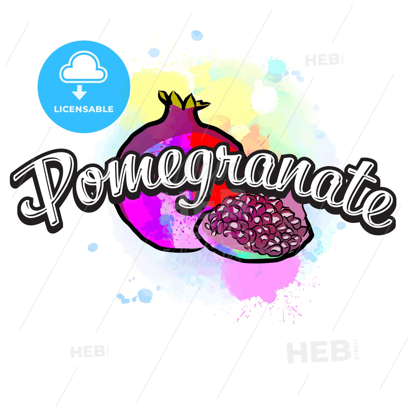 Pomegranate colorful label sign – instant download