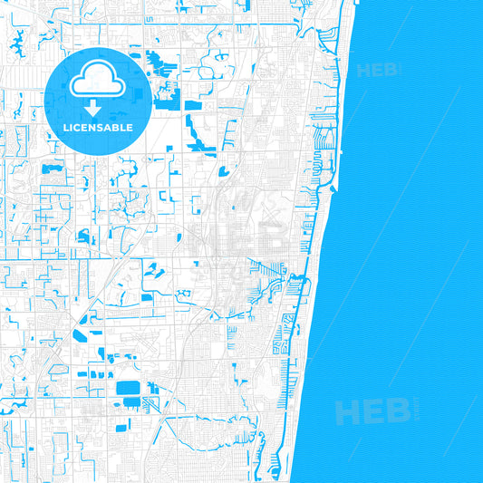 Pompano Beach, Florida, United States, PDF vector map with water in focus