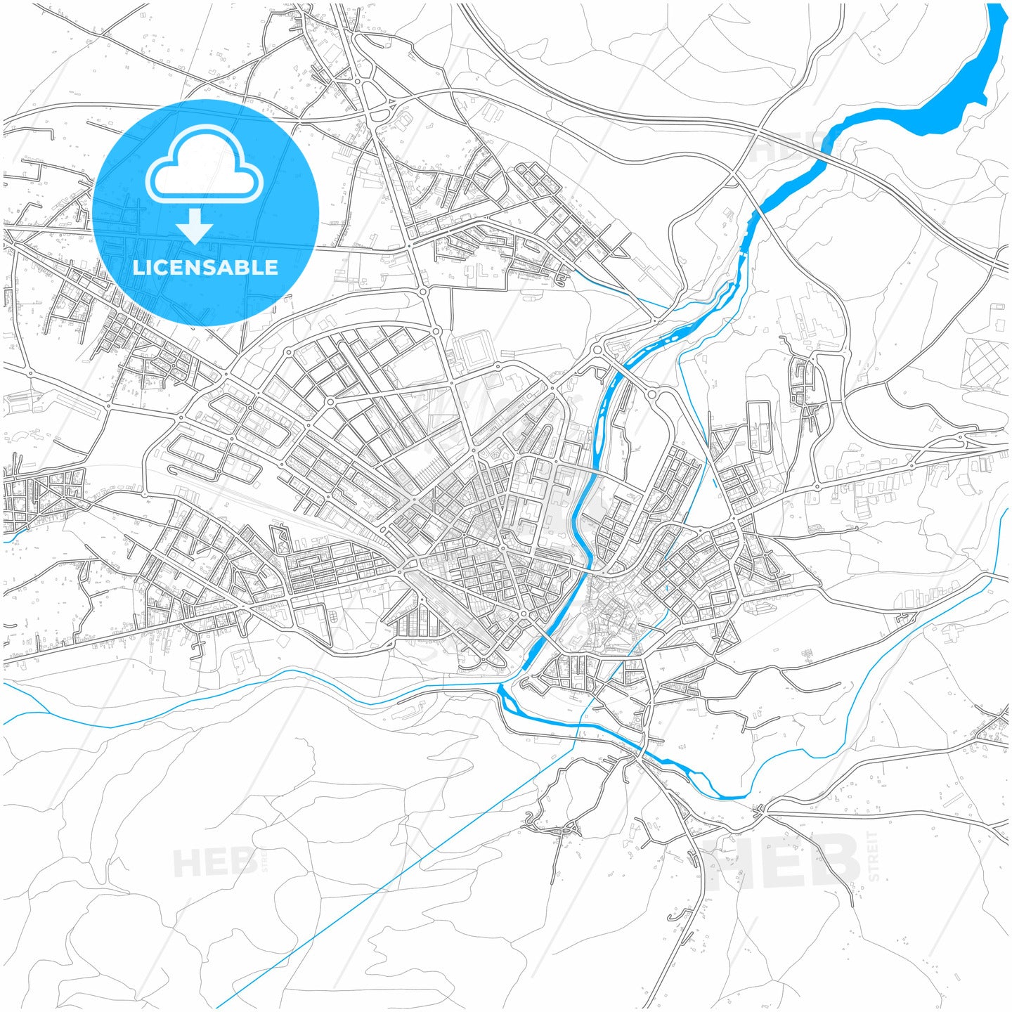 Ponferrada, León, Spain, city map with high quality roads.