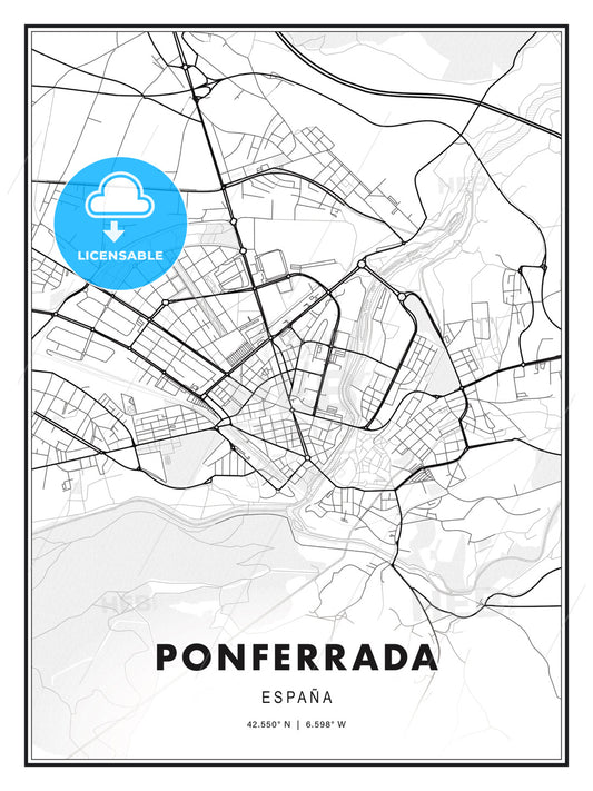 Ponferrada, Spain, Modern Print Template in Various Formats - HEBSTREITS Sketches