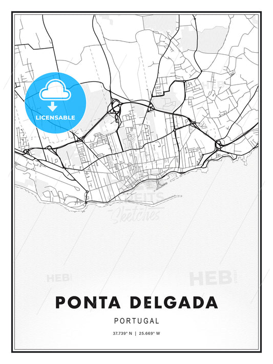Ponta Delgada, Portugal, Modern Print Template in Various Formats - HEBSTREITS Sketches