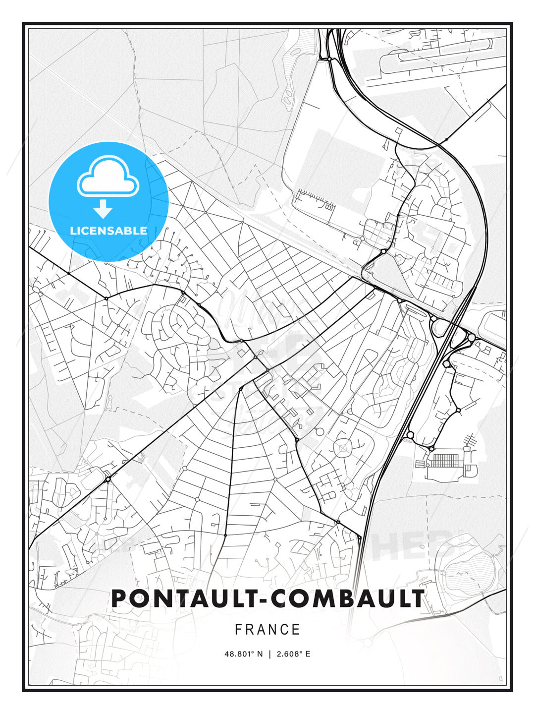 Pontault-Combault, France, Modern Print Template in Various Formats - HEBSTREITS Sketches