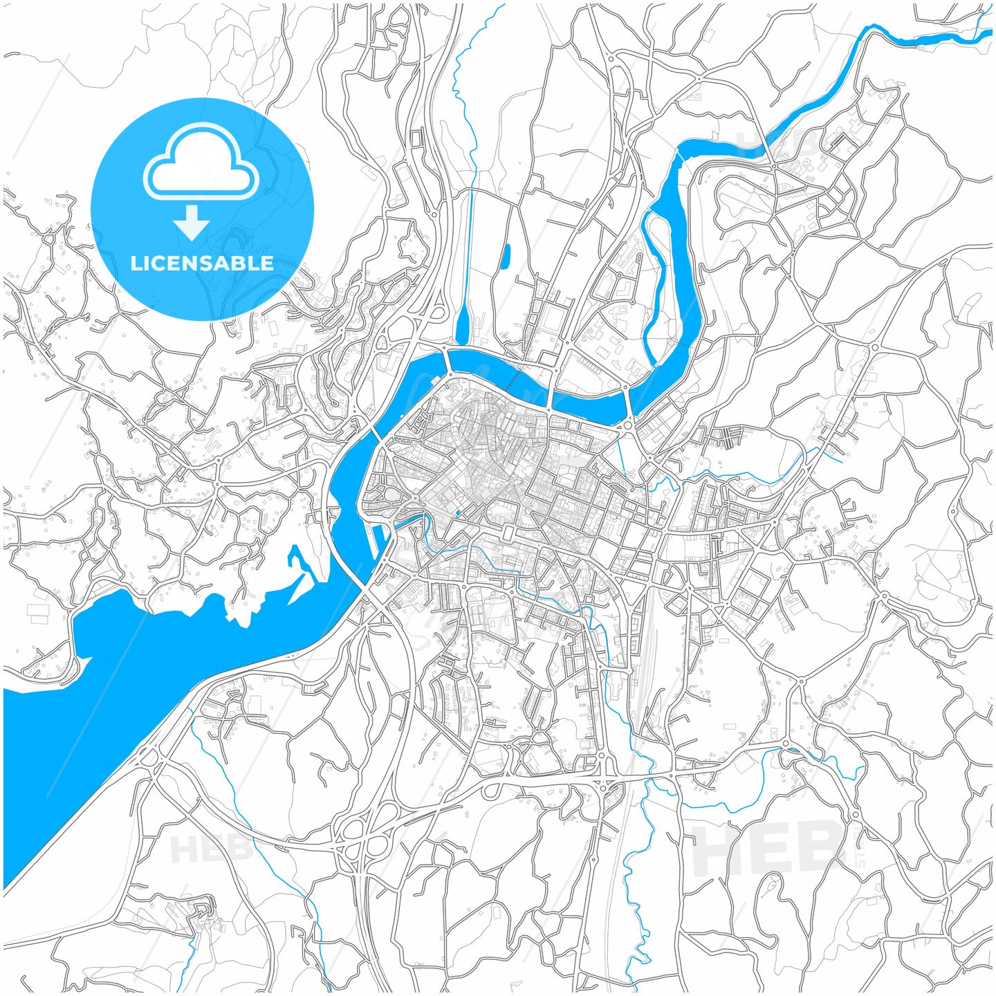 Pontevedra, Spain, city map with high quality roads.