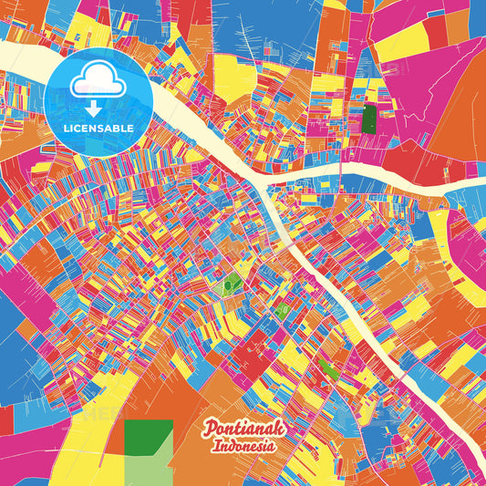 Pontianak, Indonesia Crazy Colorful Street Map Poster Template - HEBSTREITS Sketches