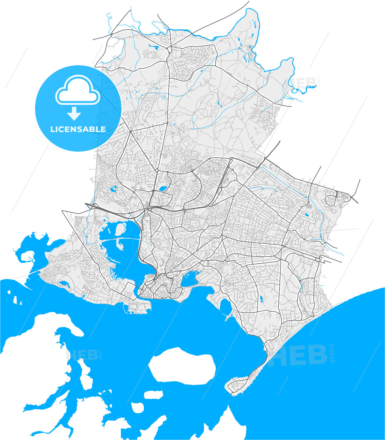 Poole, South West England, England, high quality vector map