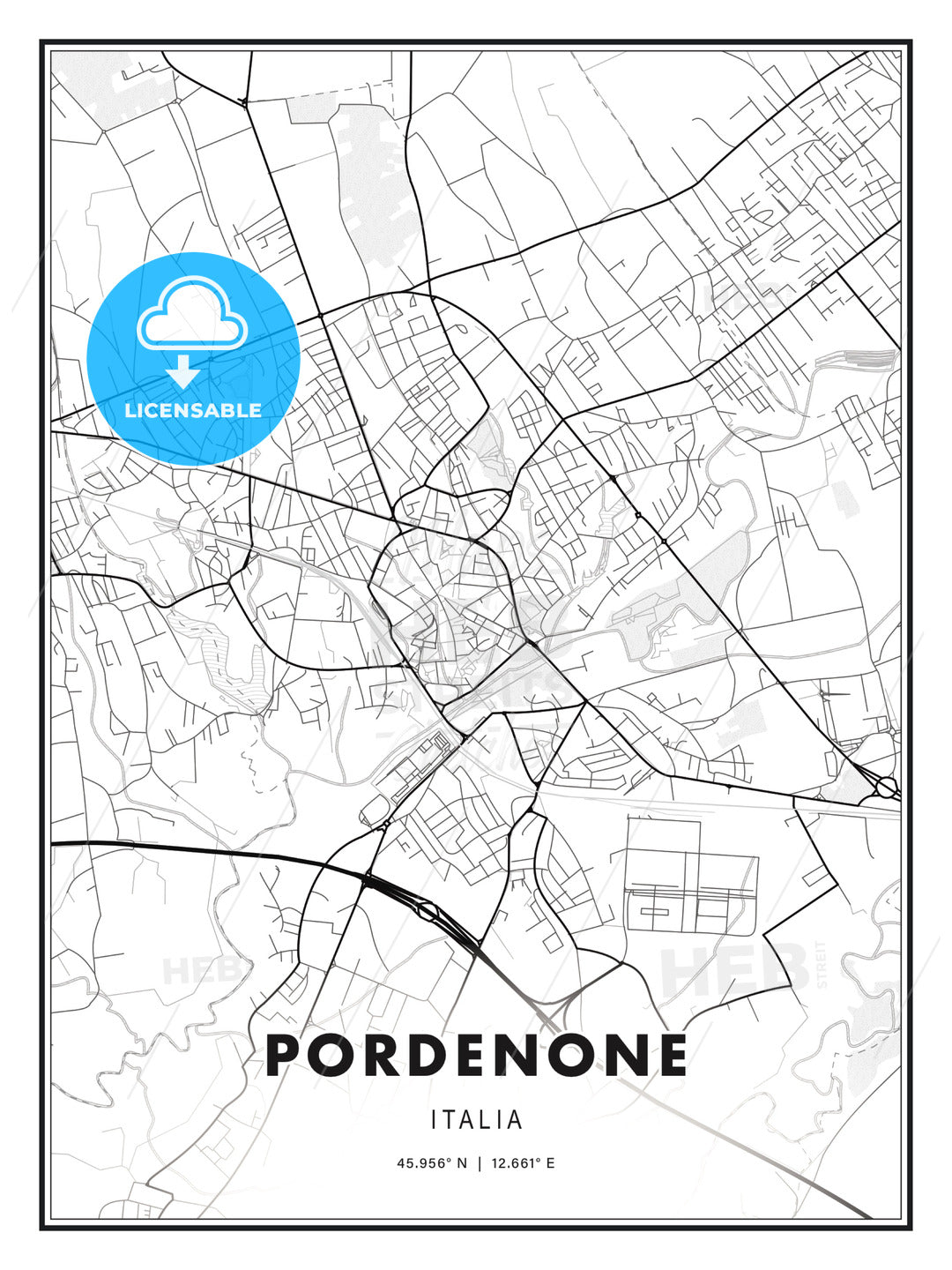 Pordenone, Italy, Modern Print Template in Various Formats - HEBSTREITS Sketches