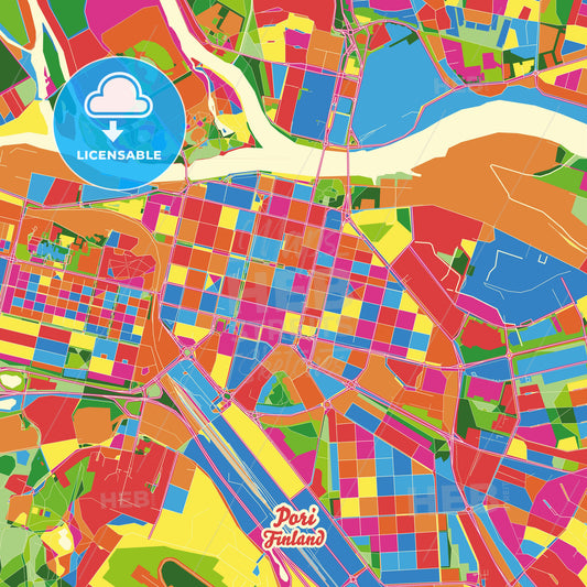 Pori, Finland Crazy Colorful Street Map Poster Template - HEBSTREITS Sketches
