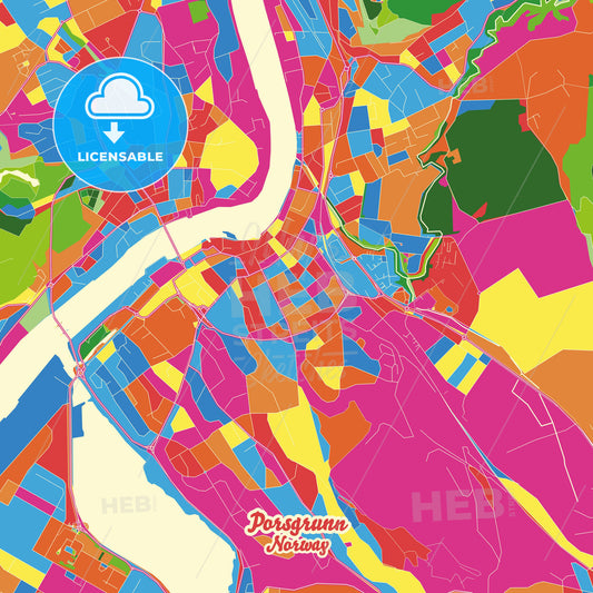 Porsgrunn, Norway Crazy Colorful Street Map Poster Template - HEBSTREITS Sketches