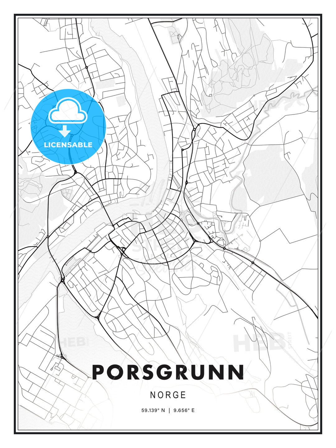 Porsgrunn, Norway, Modern Print Template in Various Formats - HEBSTREITS Sketches