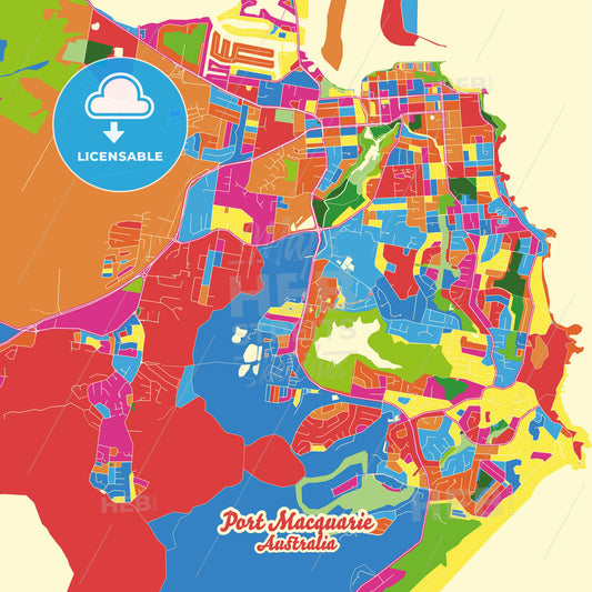 Port Macquarie, Australia Crazy Colorful Street Map Poster Template - HEBSTREITS Sketches