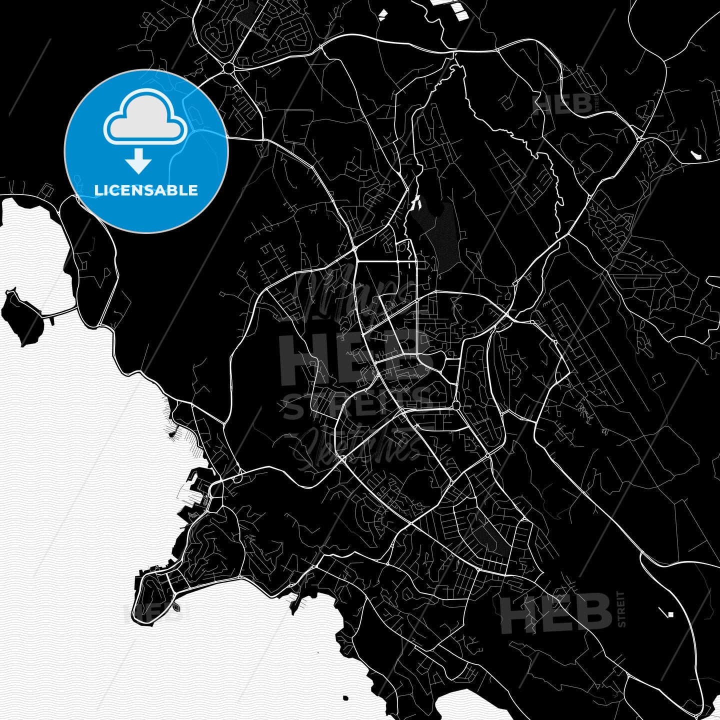 Port Moresby, Papua New Guinea Pdf Vector Map Black And White – HEBSTREITS