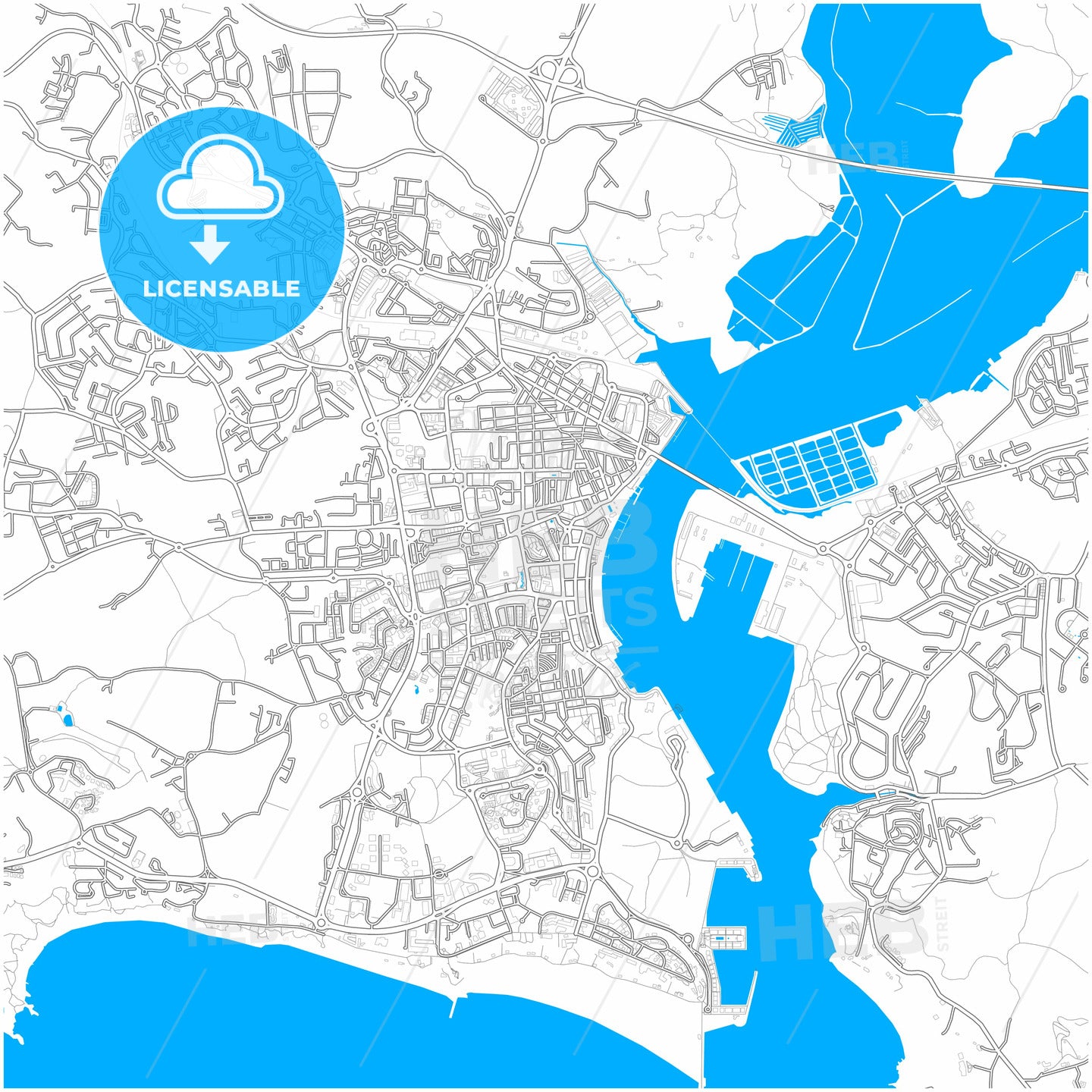 Portimão, Faro, Portugal, city map with high quality roads.