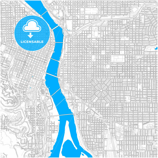 Portland, Oregon, United States, city map with high quality roads.