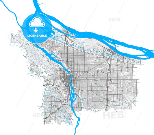 Portland, Oregon, United States, high quality vector map
