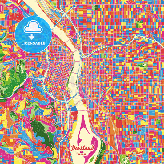 Portland, United States Crazy Colorful Street Map Poster Template - HEBSTREITS Sketches