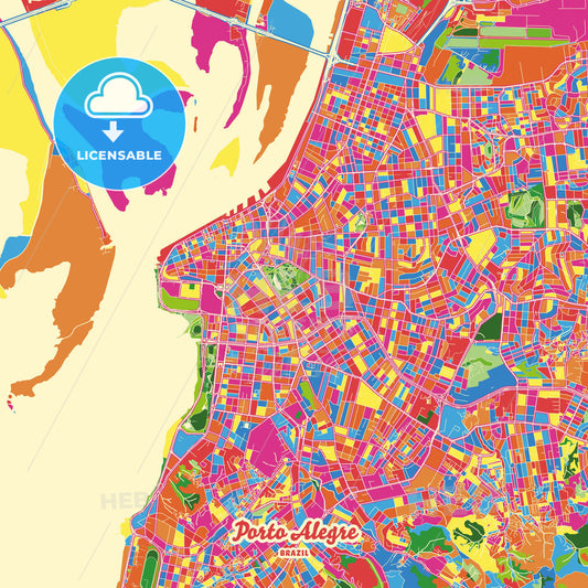 Porto Alegre, Brazil Crazy Colorful Street Map Poster Template - HEBSTREITS Sketches