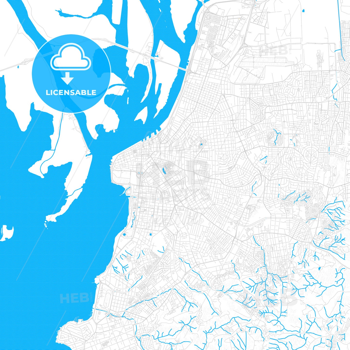 Porto Alegre, Brazil PDF vector map with water in focus
