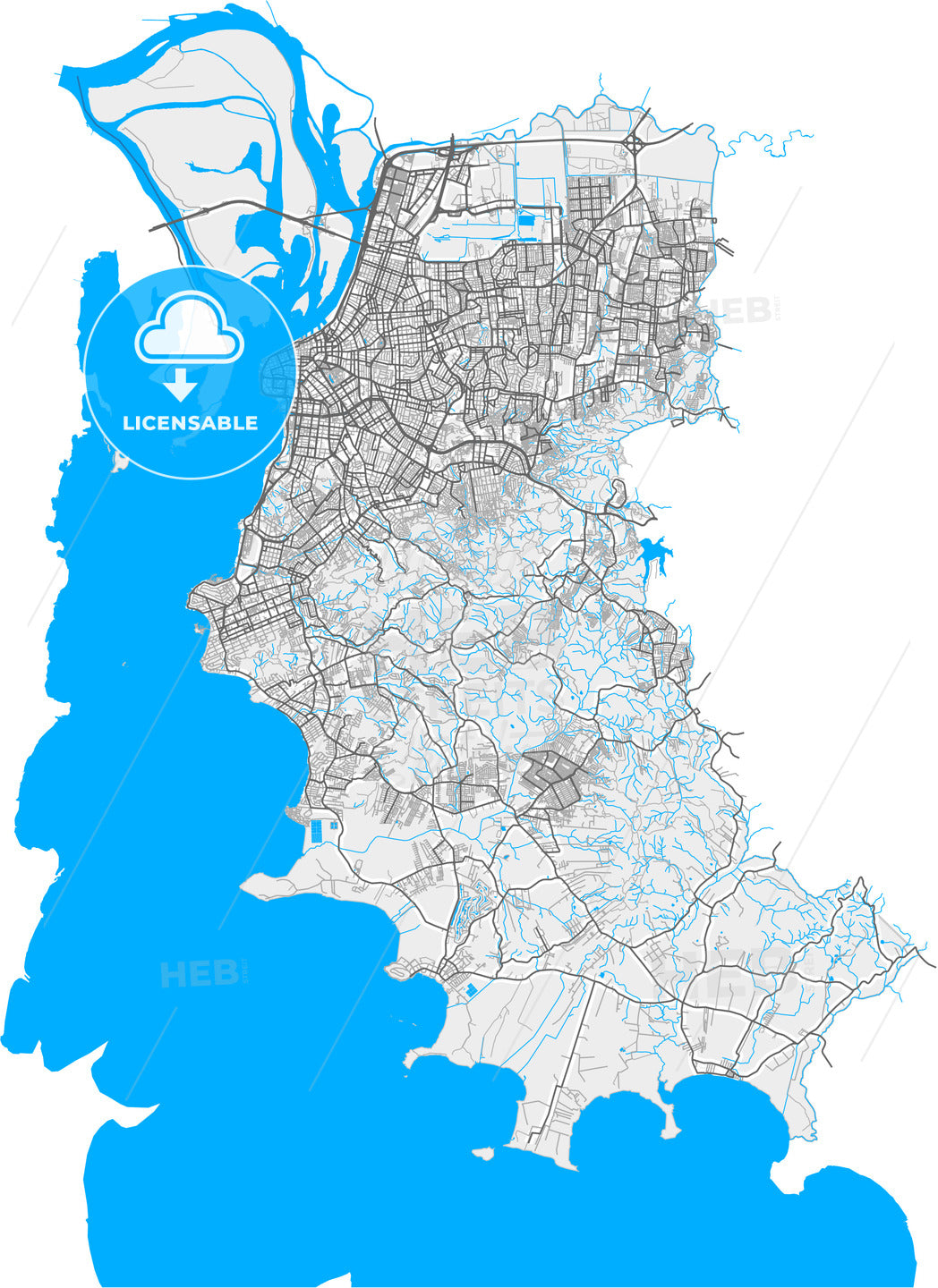 Porto Alegre, Brazil, high quality vector map