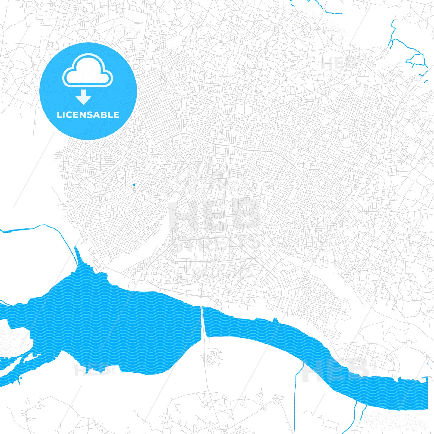 Porto-Novo, Benin PDF vector map with water in focus