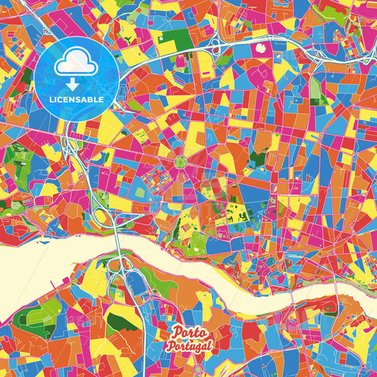 Porto, Portugal Crazy Colorful Street Map Poster Template - HEBSTREITS Sketches